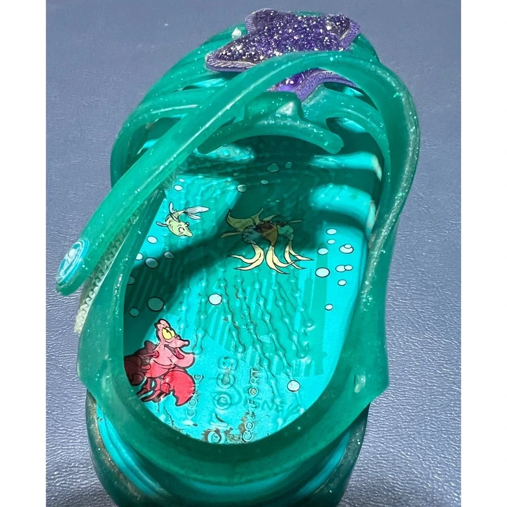 Crocs Disney The Little Mermaid Ariel Jelly Sandals Teal Glitter Baby Size C4